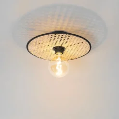 QAZQA Deckenleuchten|Wohnzimmerlampen*Country Decken- und Wandleuchte schwarz mit Rattan 35 cm - Kata