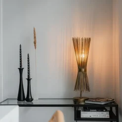 QAZQA Tischlampen|Wohnzimmerlampen*Country Tischlampe Messing - Broom