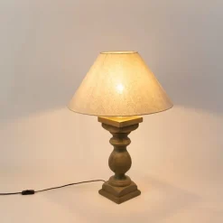 QAZQA Tischlampen|Wohnzimmerlampen*Country Tischlampe mit Leinenschirm beige 50 cm - Yssop