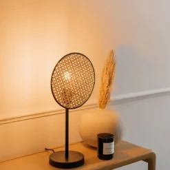 QAZQA Tischlampen|Wohnzimmerlampen*Country Tischlampe schwarz mit Rattan 25 cm - Kata