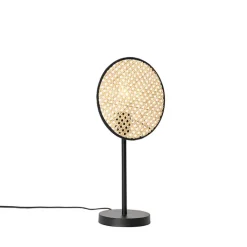 QAZQA Tischlampen|Wohnzimmerlampen*Country Tischlampe schwarz mit Rattan 25 cm - Kata
