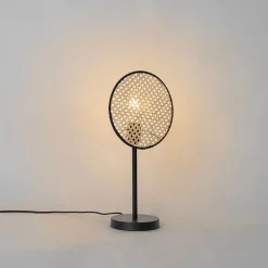 QAZQA Tischlampen|Wohnzimmerlampen*Country Tischlampe schwarz mit Rattan 25 cm - Kata
