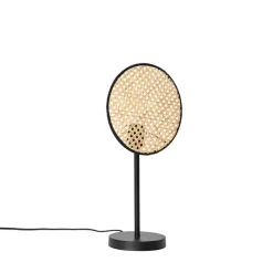 QAZQA Tischlampen|Wohnzimmerlampen*Country Tischlampe schwarz mit Rattan 25 cm - Kata
