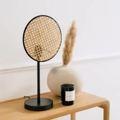 QAZQA Tischlampen|Wohnzimmerlampen*Country Tischlampe schwarz mit Rattan 25 cm - Kata