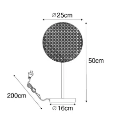 QAZQA Tischlampen|Wohnzimmerlampen*Country Tischlampe schwarz mit Rattan 25 cm - Kata