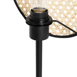QAZQA Tischlampen|Wohnzimmerlampen*Country Tischlampe schwarz mit Rattan 25 cm - Kata