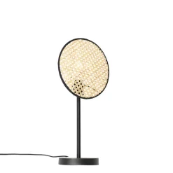 QAZQA Tischlampen|Wohnzimmerlampen*Country Tischlampe schwarz mit Rattan 25 cm - Kata
