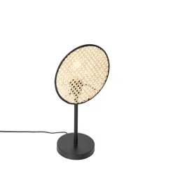 QAZQA Tischlampen|Wohnzimmerlampen*Country Tischlampe schwarz mit Rattan 25 cm - Kata
