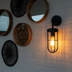 QAZQA Gartenbeleuchtung|Außenwandleuchten*Country Wandleuchte schwarz mit Glas - Elza