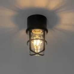 QAZQA Gartenbeleuchtung|Deckenleuchten Außen*Decken- und Wandleuchte schwarz mit klarem Schirm IP54 - Kiki