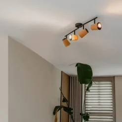 QAZQA Deckenstrahler|Aufbaustrahler*Deckenfleck schwarz mit Korkschirm 4-Licht verstellbar - Corky