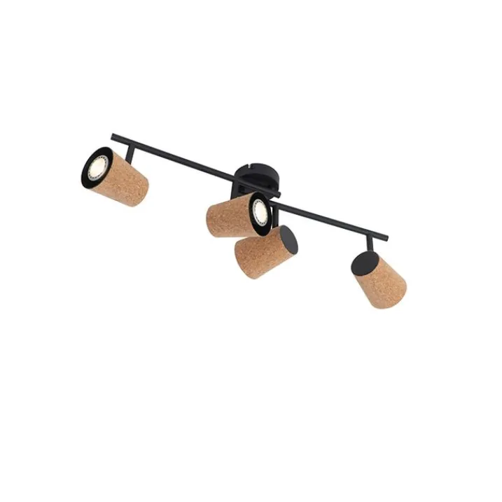 QAZQA Deckenstrahler|Aufbaustrahler*Deckenfleck schwarz mit Korkschirm 4-Licht verstellbar - Corky