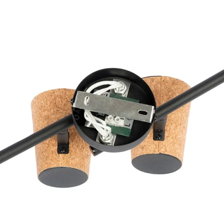 QAZQA Deckenstrahler|Aufbaustrahler*Deckenfleck schwarz mit Korkschirm 4-Licht verstellbar - Corky