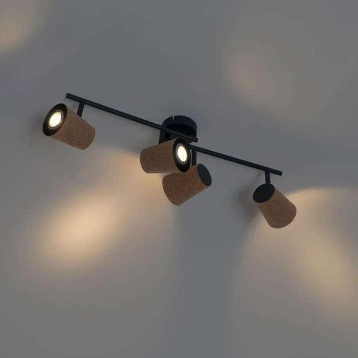 QAZQA Deckenstrahler|Aufbaustrahler*Deckenfleck schwarz mit Korkschirm 4-Licht verstellbar - Corky