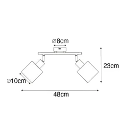 QAZQA Deckenstrahler|Aufbaustrahler*Deckenfleck schwarz mit schwarzem Schirm 2-Licht verstellbar - Hetta