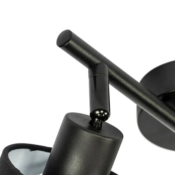 QAZQA Deckenstrahler|Aufbaustrahler*Deckenfleck schwarz mit schwarzem Schirm 2-Licht verstellbar - Hetta