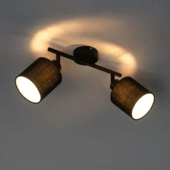 QAZQA Deckenstrahler|Aufbaustrahler*Deckenfleck schwarz mit schwarzem Schirm 2-Licht verstellbar - Hetta