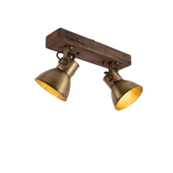 QAZQA Deckenstrahler|Aufbaustrahler*Deckenleuchte Bronze 2-Lichter mit Holz - Mangos