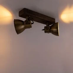 QAZQA Deckenstrahler|Aufbaustrahler*Deckenleuchte Bronze 2-Lichter mit Holz - Mangos