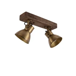 QAZQA Deckenstrahler|Aufbaustrahler*Deckenleuchte Bronze 2-Lichter mit Holz - Mangos