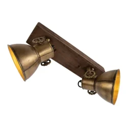 QAZQA Deckenstrahler|Aufbaustrahler*Deckenleuchte Bronze 2-Lichter mit Holz - Mangos