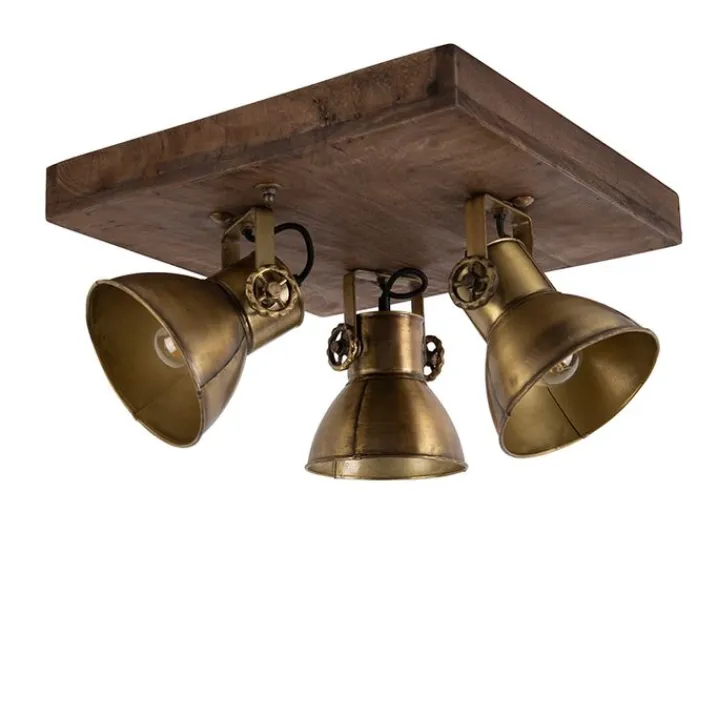 QAZQA Deckenstrahler|Aufbaustrahler*Deckenleuchte Bronze mit Holz 3-flammig - Mangos