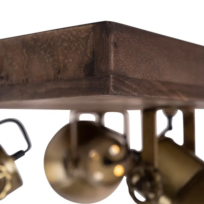 QAZQA Deckenstrahler|Aufbaustrahler*Deckenleuchte Bronze mit Holz 3-flammig - Mangos