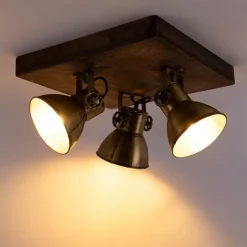 QAZQA Deckenstrahler|Aufbaustrahler*Deckenleuchte Bronze mit Holz 3-flammig - Mangos