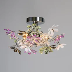 Trio Leuchten Schlafzimmerlampen|Küchenlampen*Deckenleuchte Chrom mit bunten Kunststoffblumen 38cm - Fiore