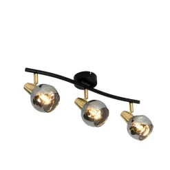 QAZQA Deckenleuchten|Wohnzimmerlampen*Deckenleuchte gold 45 cm mit Rauchglas 3-flammig - Vidro