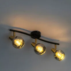 QAZQA Deckenleuchten|Wohnzimmerlampen*Deckenleuchte gold 45 cm mit Rauchglas 3-flammig - Vidro