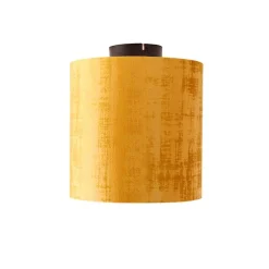 QAZQA Deckenleuchten|Wohnzimmerlampen*Deckenleuchte mattschwarzer Samtschirm Gold 25 cm - Kombi