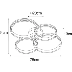 QAZQA Led-Deckenleuchten|Deckenleuchten*Deckenleuchte Messing inkl. LED 3-stufig dimmbar 4-flammig - Navara