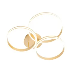 QAZQA Schlafzimmerlampen|Küchenlampen*Deckenleuchte Messing inkl. LED 3-Stufen dimmbar 3-Licht - Navara