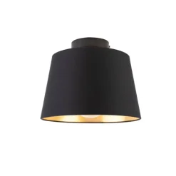 QAZQA Deckenleuchten|Wohnzimmerlampen*Deckenleuchte mit Baumwollschirm schwarz mit Gold 25 cm - Combi schwarz