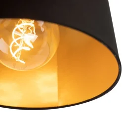 QAZQA Deckenleuchten|Wohnzimmerlampen*Deckenleuchte mit Baumwollschirm schwarz mit Gold 25 cm - Combi schwarz