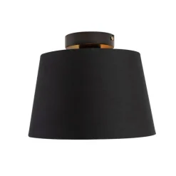 QAZQA Deckenleuchten|Wohnzimmerlampen*Deckenleuchte mit Baumwollschirm schwarz mit Gold 25 cm - Combi schwarz