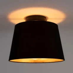 QAZQA Deckenleuchten|Wohnzimmerlampen*Deckenleuchte mit Baumwollschirm schwarz mit Gold 25 cm - Combi schwarz