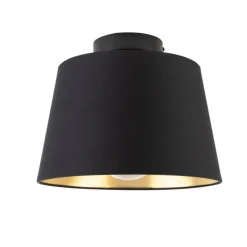 QAZQA Deckenleuchten|Wohnzimmerlampen*Deckenleuchte mit Baumwollschirm schwarz mit Gold 25 cm - Combi schwarz