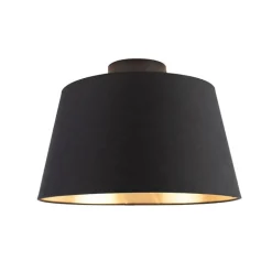 QAZQA Deckenleuchten|Wohnzimmerlampen*Deckenleuchte mit Baumwollschirm schwarz mit Gold 32 cm - Combi schwarz