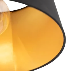 QAZQA Deckenleuchten|Wohnzimmerlampen*Deckenleuchte mit Baumwollschirm schwarz mit Gold 32 cm - Combi schwarz
