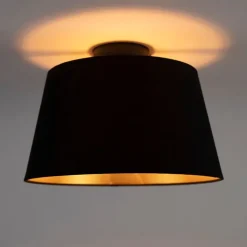 QAZQA Deckenleuchten|Wohnzimmerlampen*Deckenleuchte mit Baumwollschirm schwarz mit Gold 32 cm - Combi schwarz