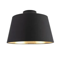QAZQA Deckenleuchten|Wohnzimmerlampen*Deckenleuchte mit Baumwollschirm schwarz mit Gold 32 cm - Combi schwarz