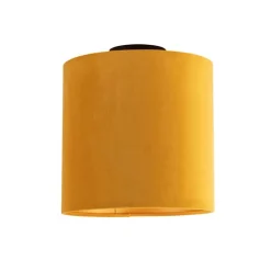QAZQA Deckenleuchten|Wohnzimmerlampen*Deckenleuchte mit Samtschirm ocker/gold 25cm - Combi schwarz