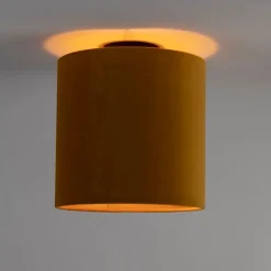 QAZQA Deckenleuchten|Wohnzimmerlampen*Deckenleuchte mit Samtschirm ocker/gold 25cm - Combi schwarz