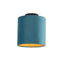 QAZQA Küchenlampen|Deckenleuchten*Deckenleuchte mit Veloursschirm blau mit Gold 20 cm - Combi schwarz