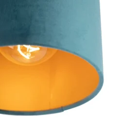 QAZQA Küchenlampen|Deckenleuchten*Deckenleuchte mit Veloursschirm blau mit Gold 20 cm - Combi schwarz