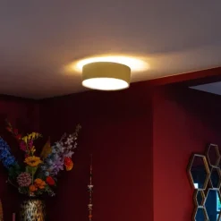 QAZQA Deckenleuchten|Wohnzimmerlampen*Deckenleuchte ocker 30 cm mit goldener Innenseite - Drum