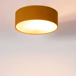 QAZQA Deckenleuchten|Wohnzimmerlampen*Deckenleuchte ocker 30 cm mit goldener Innenseite - Drum