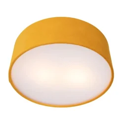 QAZQA Deckenleuchten|Wohnzimmerlampen*Deckenleuchte ocker 30 cm mit goldener Innenseite - Drum